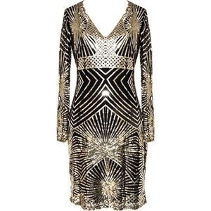 ✨ Art Deco Flapper Great Gatsby Roaring 1920s Retro Gold Sequin Dress SIZE M NWT